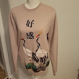 Blind Rooster Crane Good Vibes Pink Sweatshirt Unisex Small